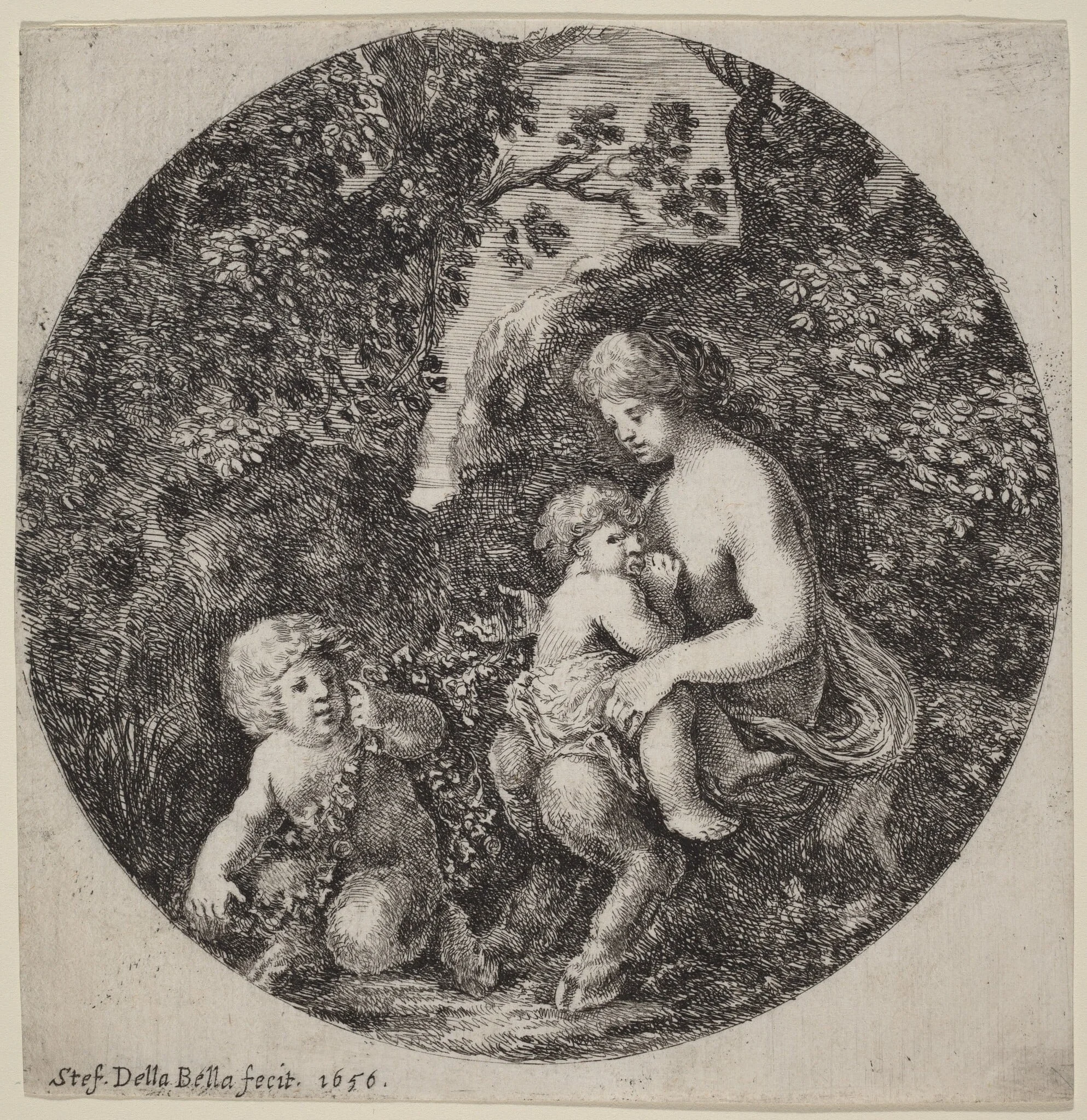 Female Satyr Nursing a Child in a Wooded Landscape, detail