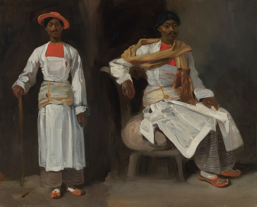 Two Studies of an Indian from Calcutta, Seated and Standing, by Eugène Delacroix, oil, 1824