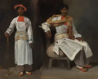 Two Studies of an Indian from Calcutta, Seated and Standing, by Eugène Delacroix, oil, 1824