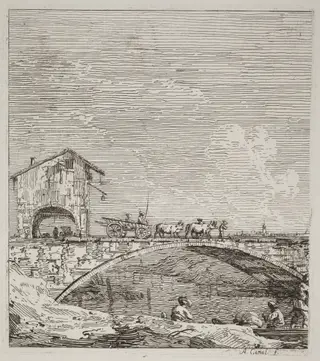 The Wagon Passing over a Bridge, by Canaletto, ink, 1740