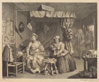 A Harlot's Progress: pl.3, by William Hogarth, ink, 1732