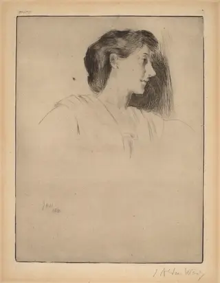Profile Head of a Woman, by Julian Alden Weir, ink, 1890