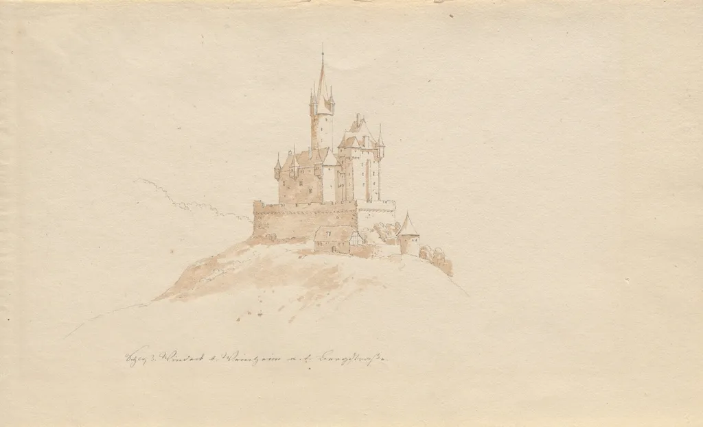 Schloss Windeck b. Weinhelm a. d. Bergstrasse, by Karl Julius von Leypold, graphite, 1840