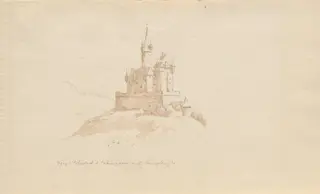 Schloss Windeck b. Weinhelm a. d. Bergstrasse, by Karl Julius von Leypold, graphite, 1840