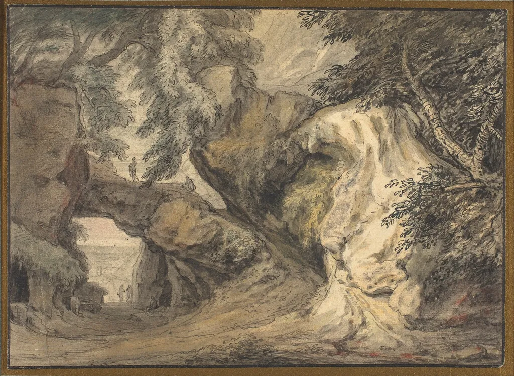 Landscape with a Natural Arch, by Abraham Genoels II, ink, 1718