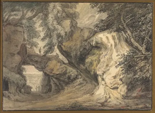 Landscape with a Natural Arch, by Abraham Genoels II, ink, 1718