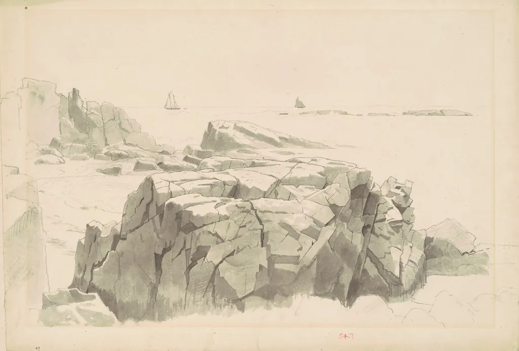 Shag Rocks, Nahant, Massachusetts, by William Stanley Haseltine, graphite, 1862