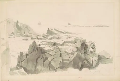 Shag Rocks, Nahant, Massachusetts, by William Stanley Haseltine, graphite, 1862