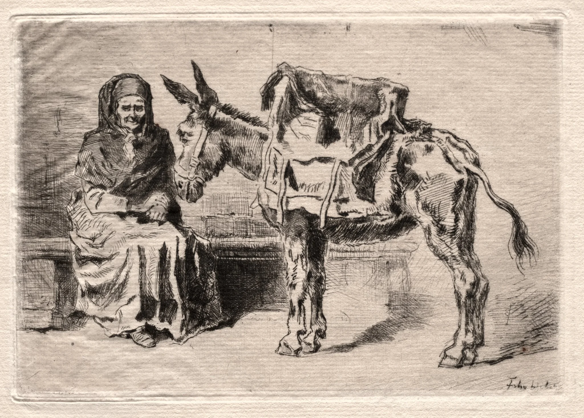 Seated woman with Mule, detail