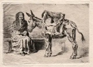Seated woman with Mule, by Félix-Hilaire Buhot, 1875