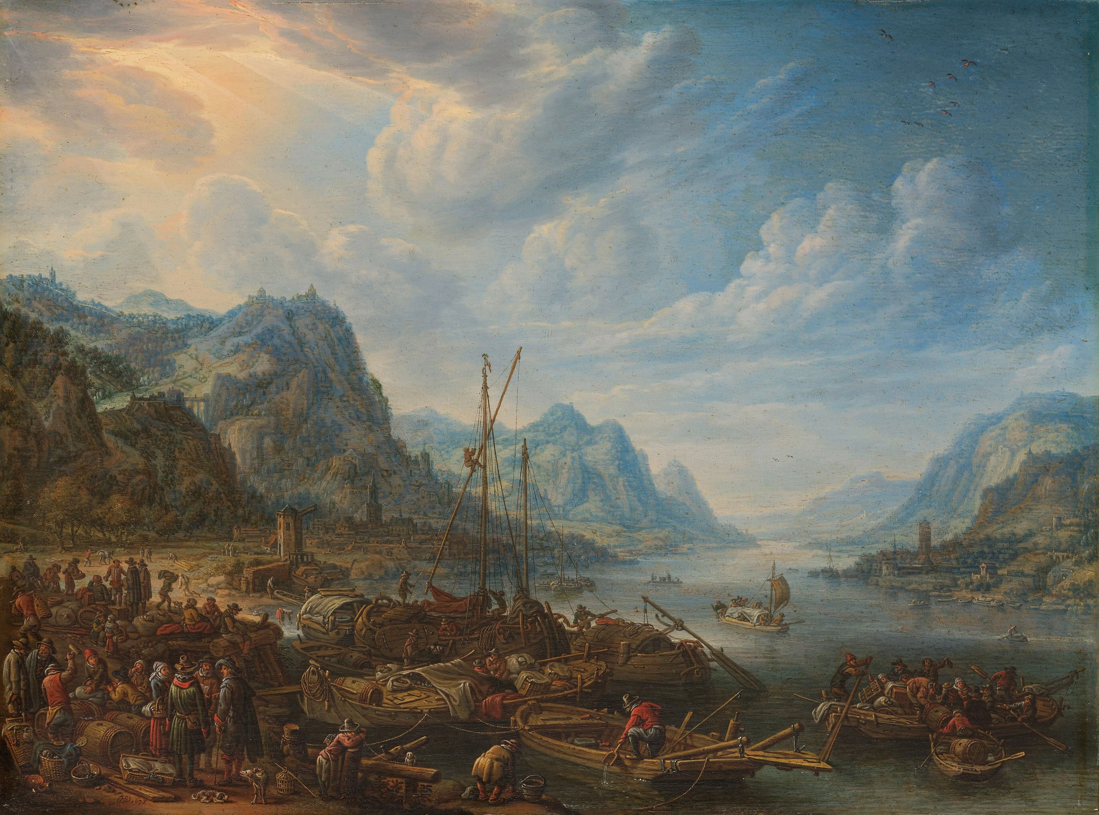 River view with landing stage, detail