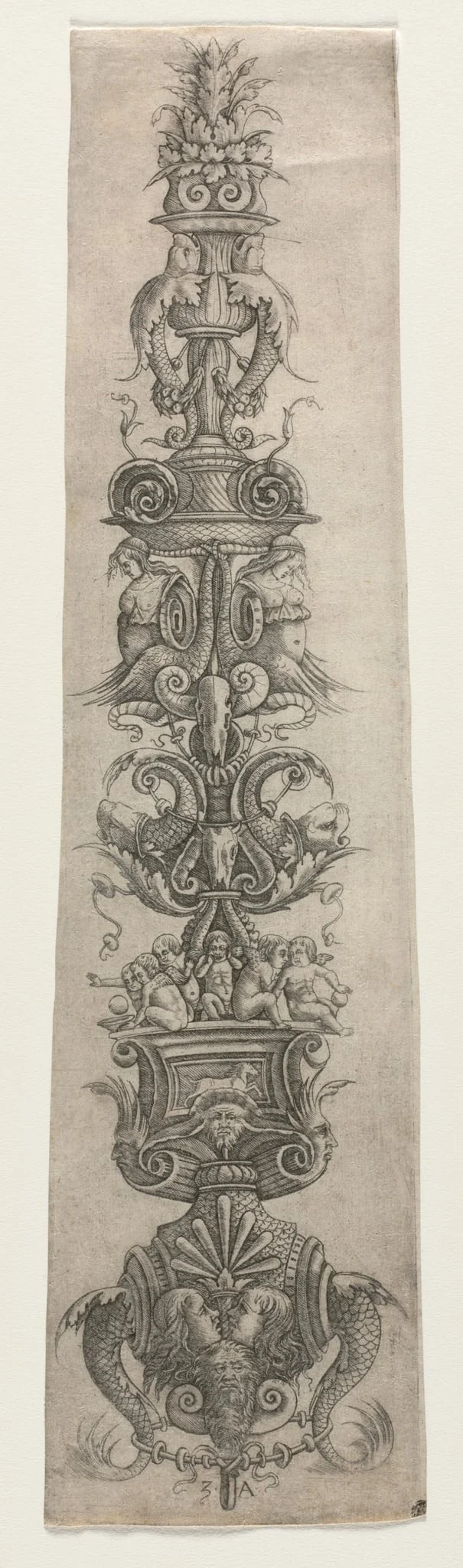 Upright Arabesque with Masks, Cupids and Nereids, detail
