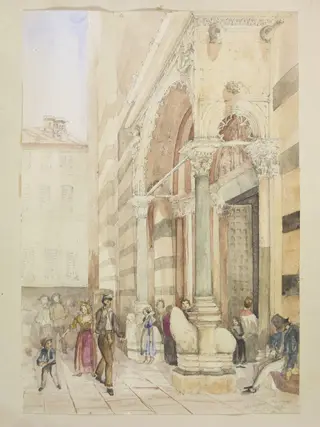 West Door, Monza Cathedral, by Pollen, watercolor, 13