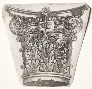 Base and Capital with Putti, by Master G. A. with the man-trap, 1538