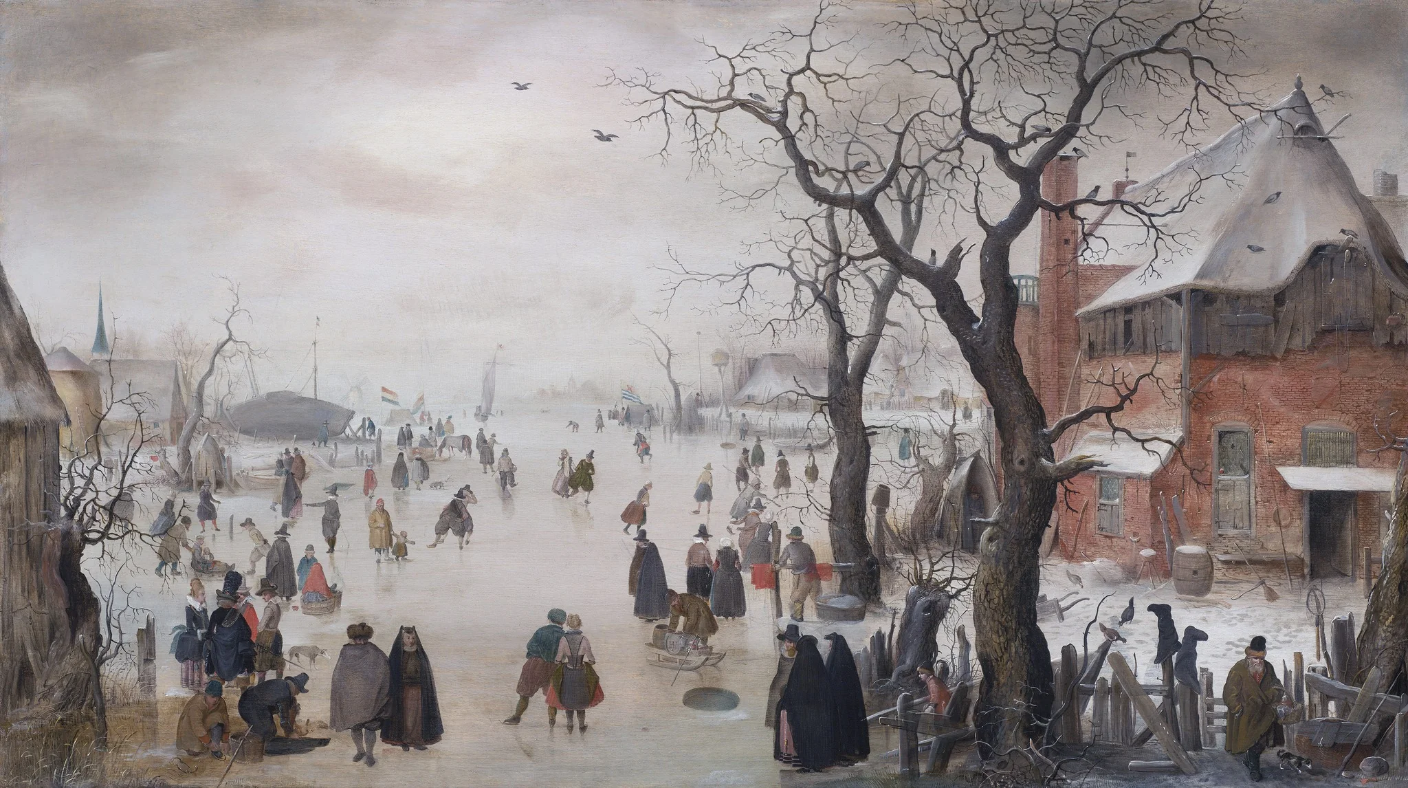 Winter Landscape with Skaters near a Village, detail