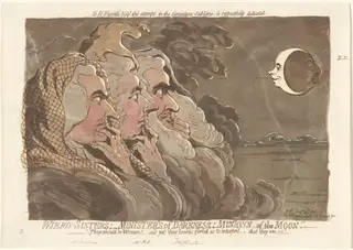 Wierd-Sisters; Ministers of Darkness; Minions of the Moon, by James Gillray, ink, 1791