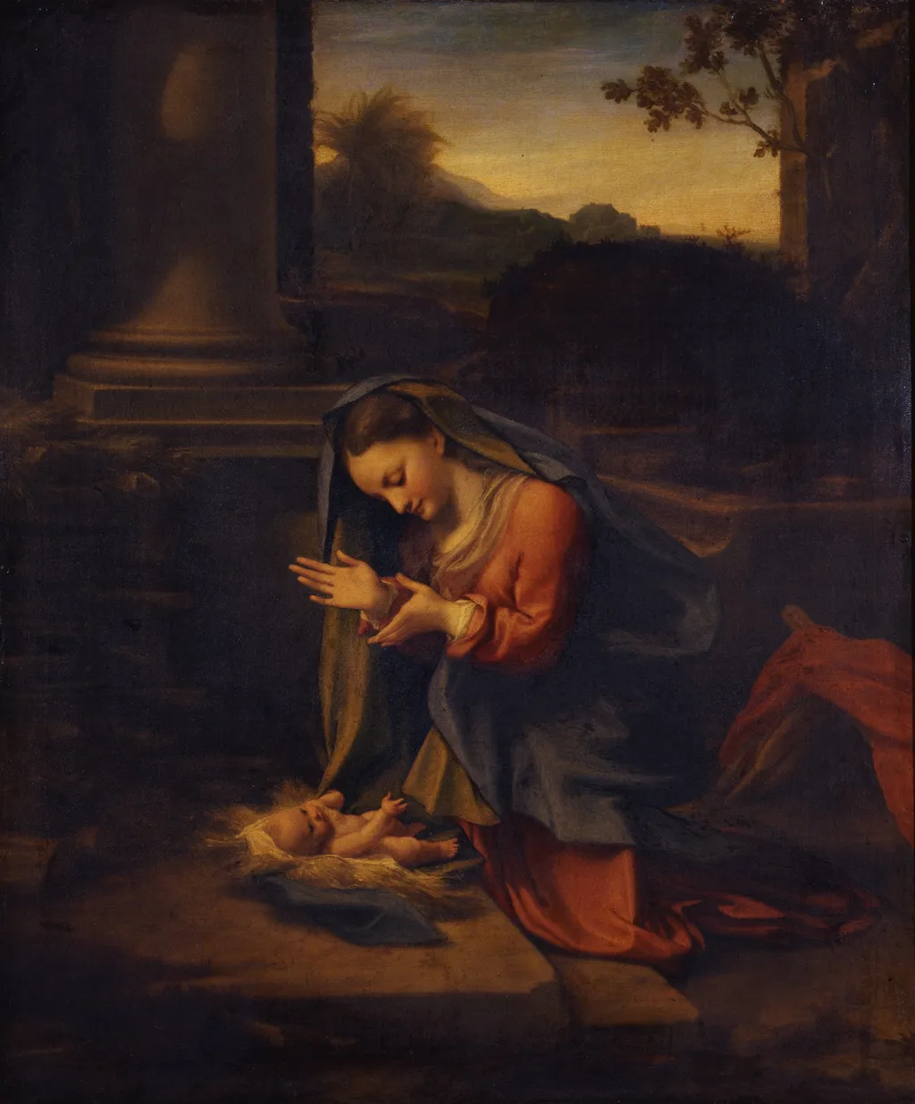 Adoration of the Christ Child, by Correggio, oil, 1525