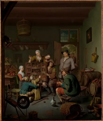 De rarekiek (’t Fraay Curieus), by Willem van Mieris, unspecified, 1718