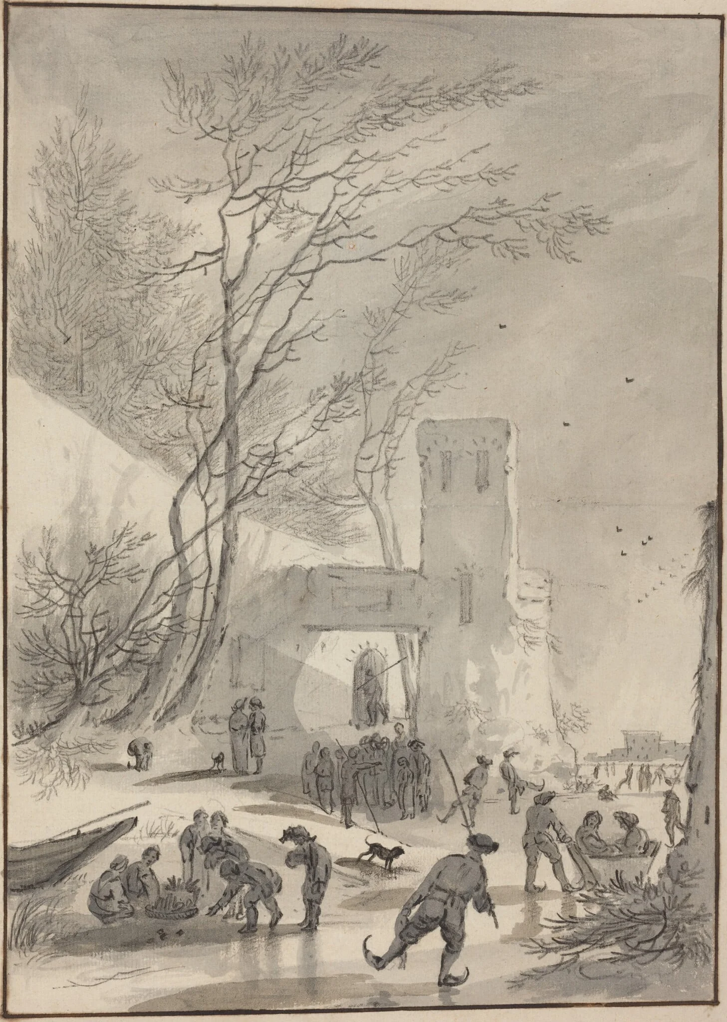 Skaters Outside a City Wall, detail