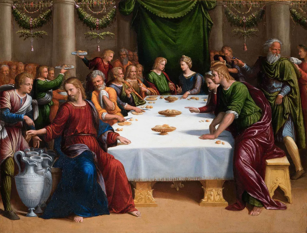 Les Noces de Cana, by Benvenuto Tisi, oil, 1518