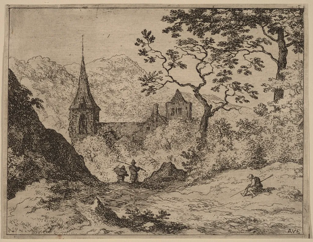 The Steeple, by Allart van Everdingen, ink, 1650