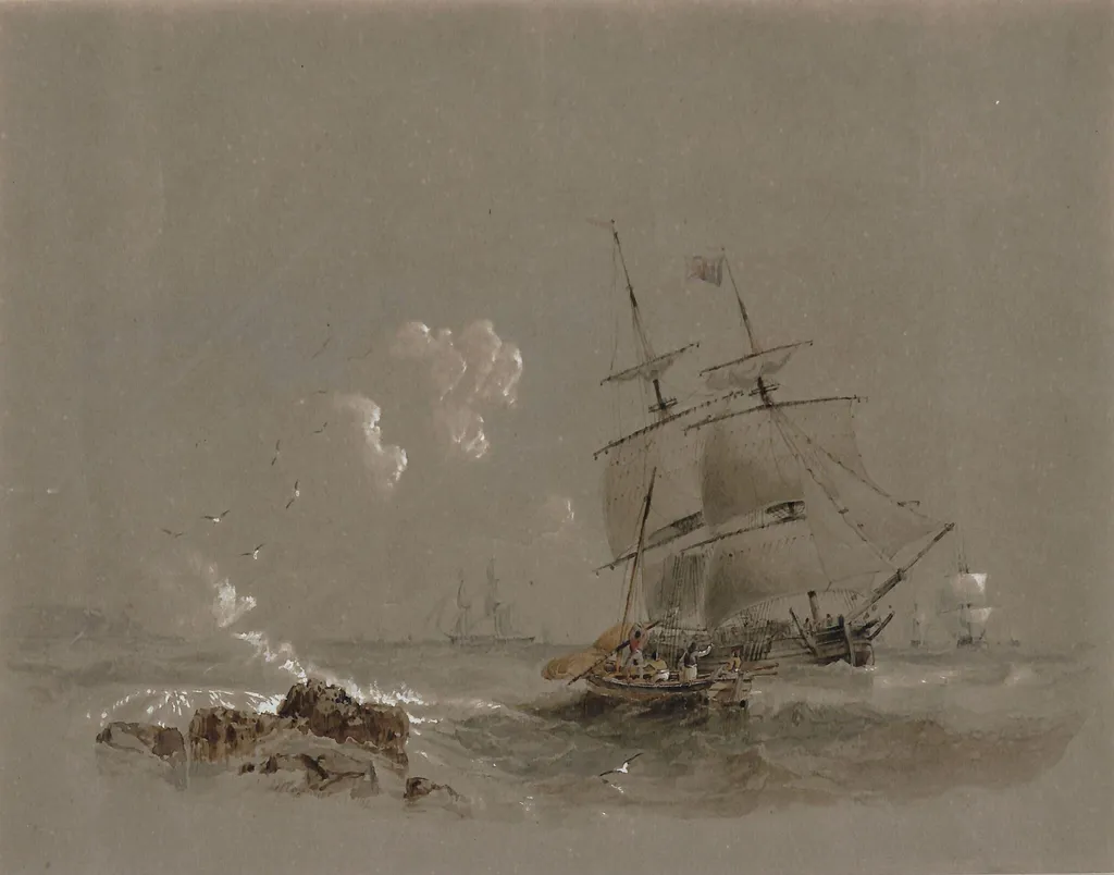 Shipping, by Wilson Carmichael James, watercolor, 1841