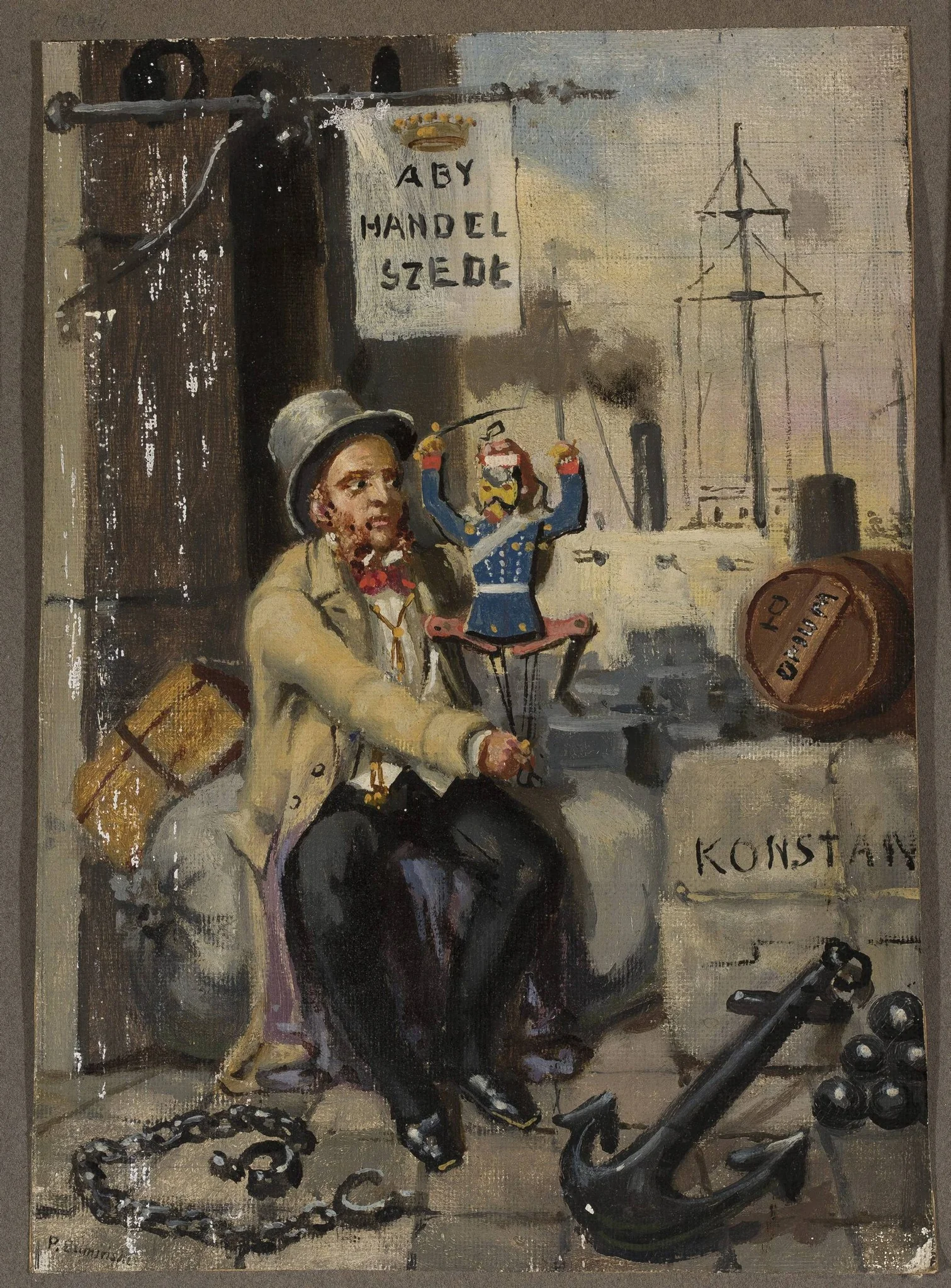 Man with a puppet, detail