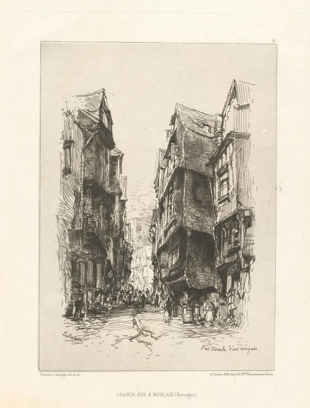 Grande Rue à Morlaix (Bretagne) (Grand Rue, Morlaix, Brittany), by Maxime Lalanne, ink, 1875