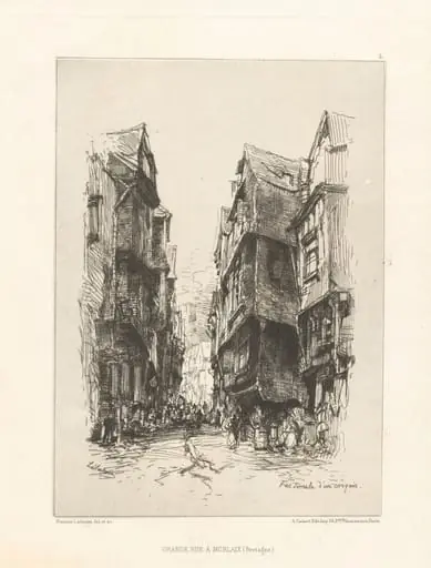 Grande Rue à Morlaix (Bretagne) (Grand Rue, Morlaix, Brittany), by Maxime Lalanne, ink, 1875