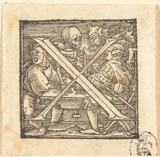 Letter X, by Hans Lützelburger, ink, 1523