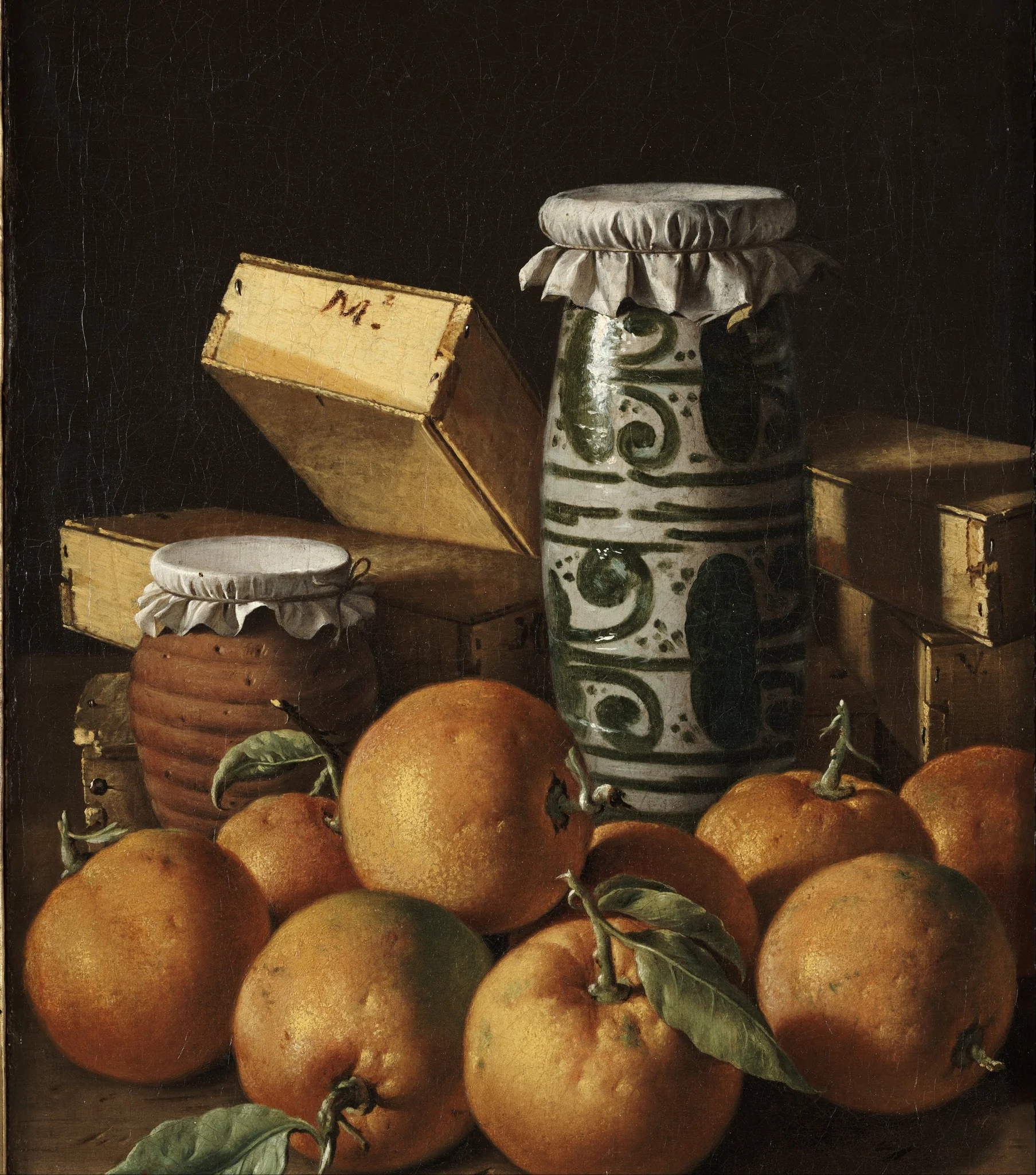Still Life with Oranges, Jars, and Boxes of Sweets, detail