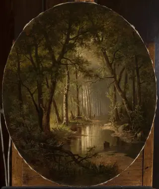 Stream in the forest, by Franciszek Ruśkiewicz, oil