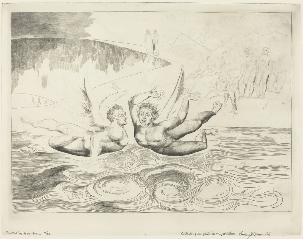 The Circle of the Corrupt Officials; The Devils Mauling Each Other, by William Blake, ink, 1827