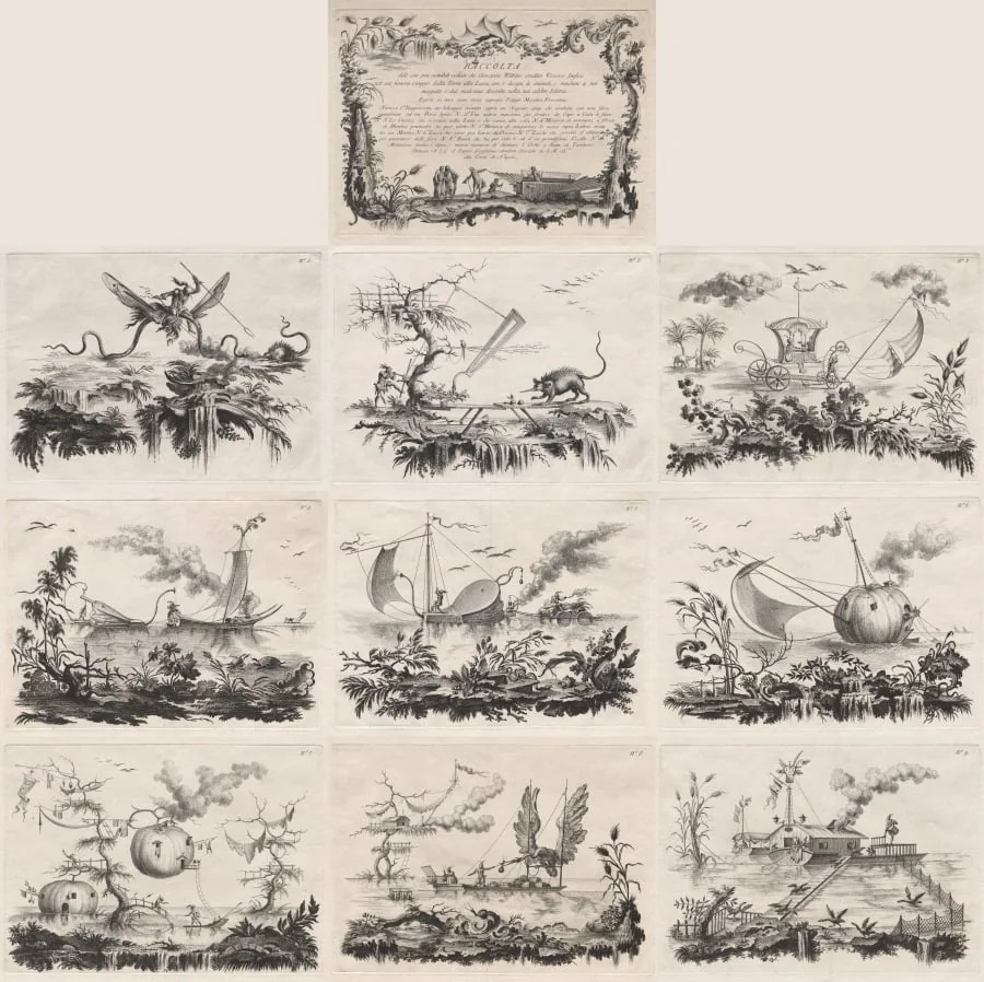 Suite of the most notable things seen by John Wilkins erudite English Bishop during his famous voyage from the Earth to the Moon … dedicated to Sir William Hamilton ambassador to the Court of Naples, detail
