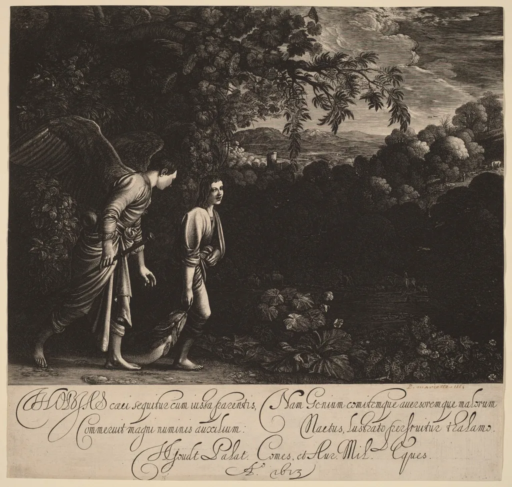 Tobias and the Angel (The Large Tobias), by Hendrik Goudt, ink, 1613