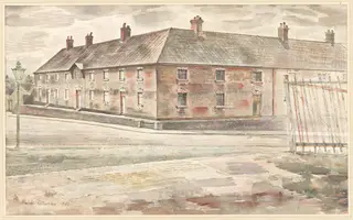 The Almshouses, Newcastle-under-Lyme, by William Rothenstein, watercolor, 1943