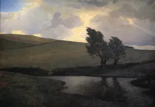 Showery Landscape. Jægerspris, Zealand, by Johannes Bentzen-Bilkvist, oil, 1900