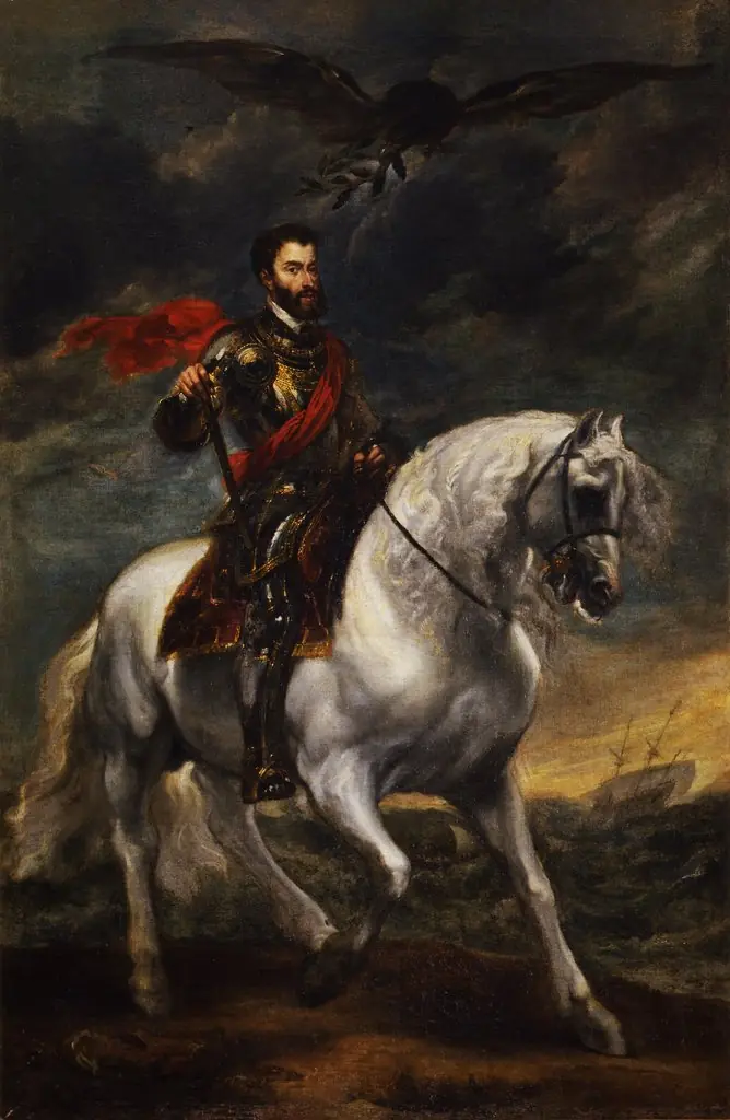 Equestrian portrait of the Emperor Charles V, by Anthony van Dyck, oil, 1620