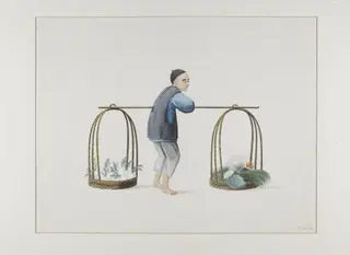 A Vegetable Seller, by Puqua, paint, 1790