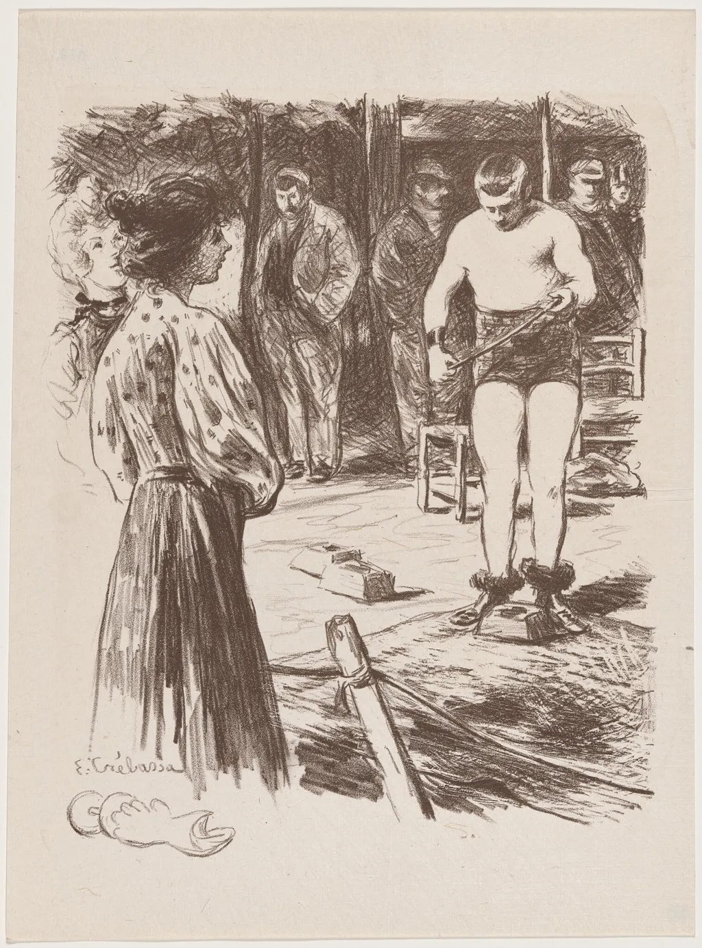 Lutteurs, by Paul Edouard Crébassa, ink, 1895