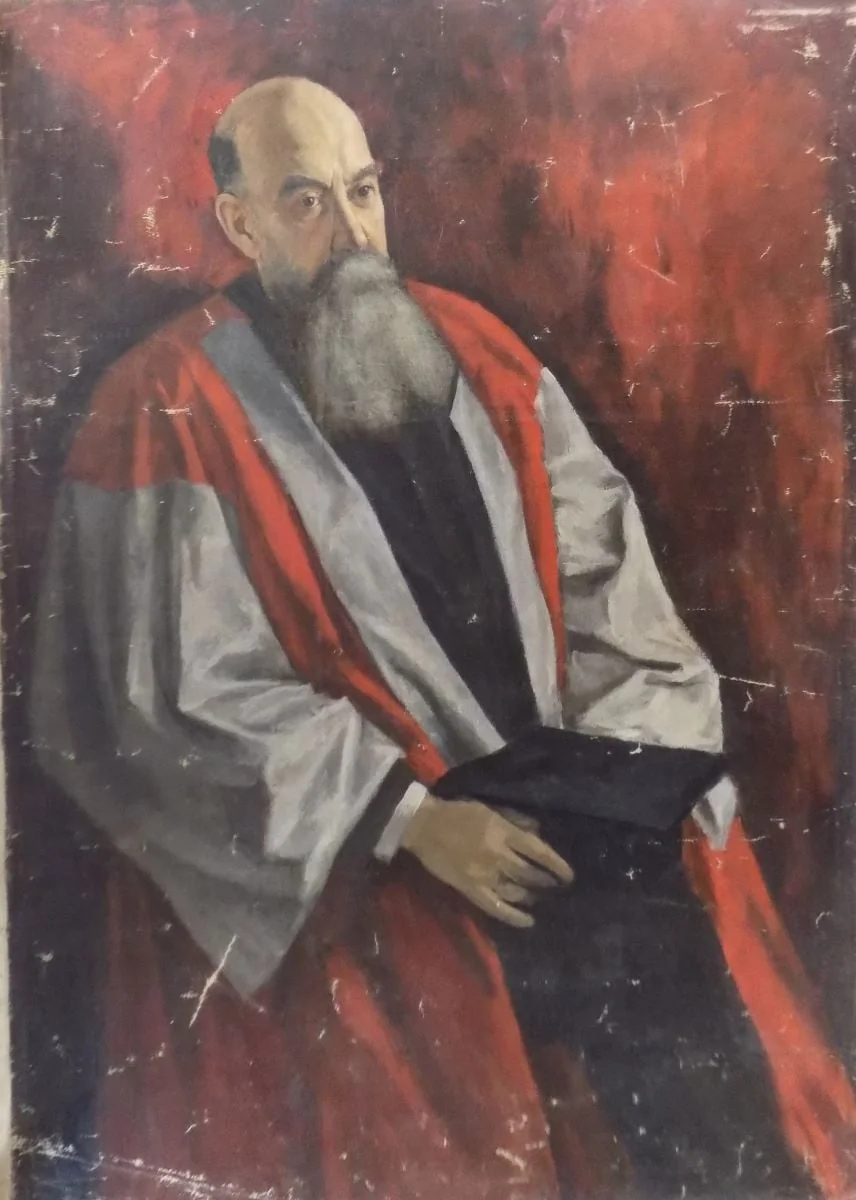 Portret(ul lui Nicolae) Iorga (în roba de doctor honoris causa al Universității Oxford), detail