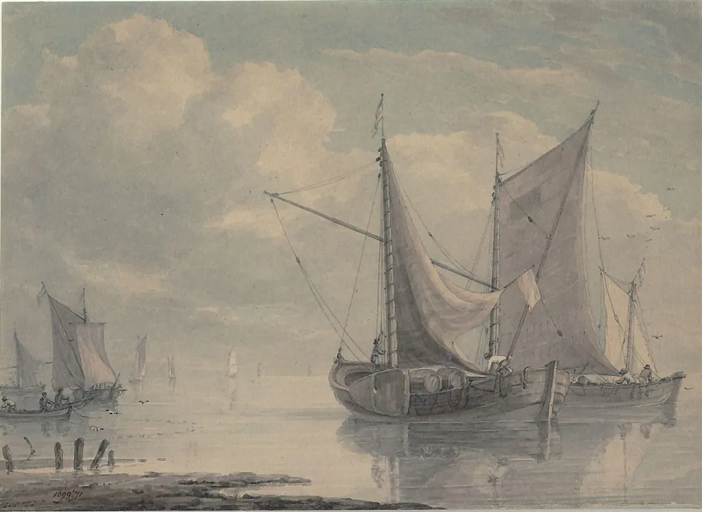 Shipping, by Thomas Hearne, watercolor, 1750
