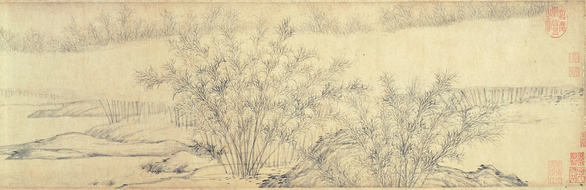 元人集錦 卷 管道昇煙雨叢竹, detail