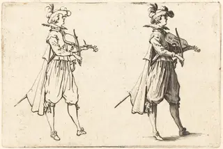 Violinist, by Jacques Callot, ink, 1622