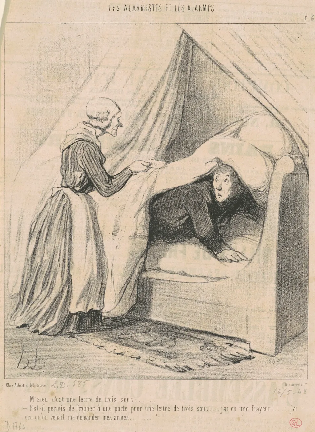 M'sieu, c'est une lettre de trois sous ..., by Honoré Daumier, ink, 1848