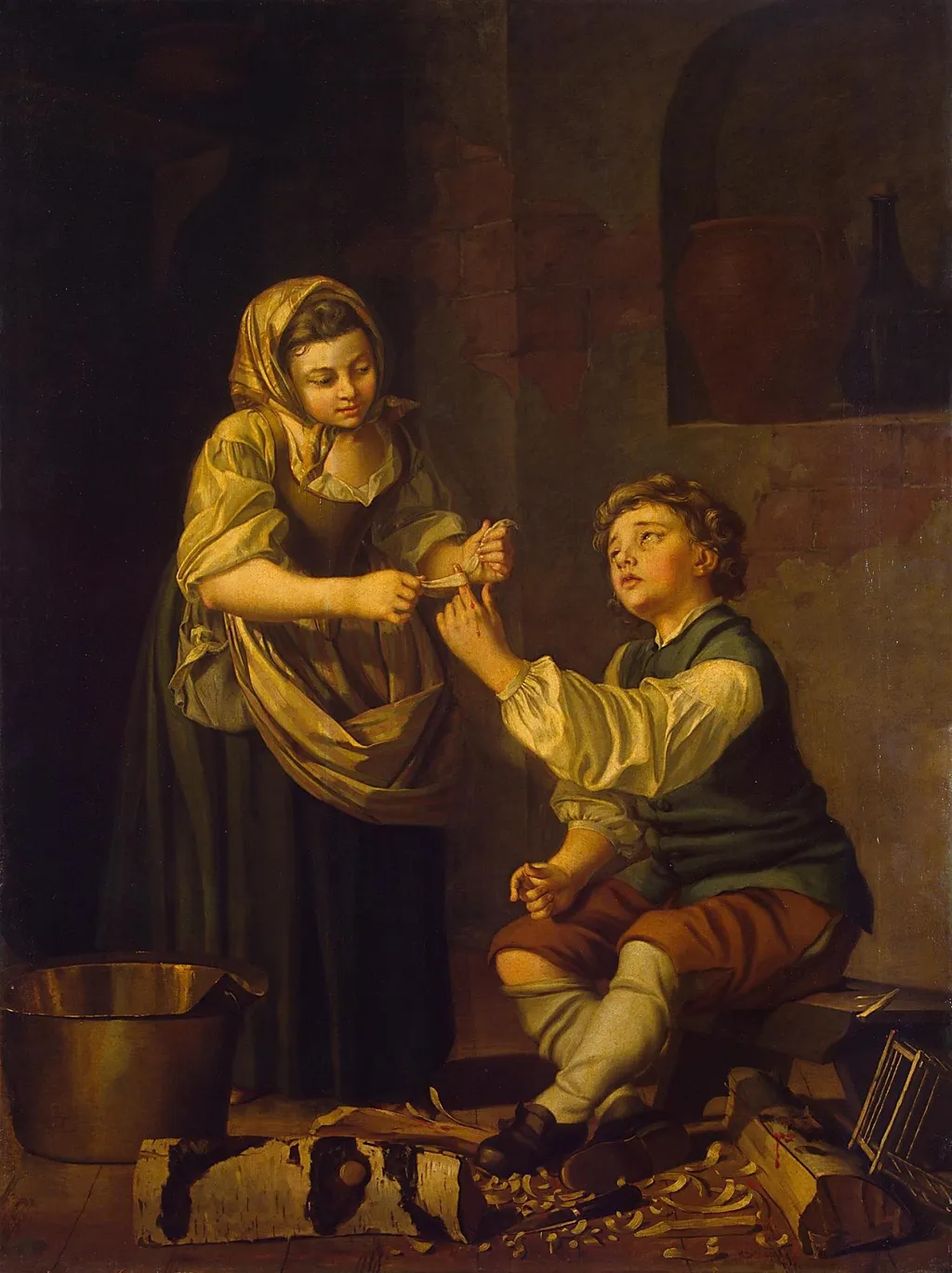 Children Bandaging a Finger, by Pehr Hilleström, oil, 1791