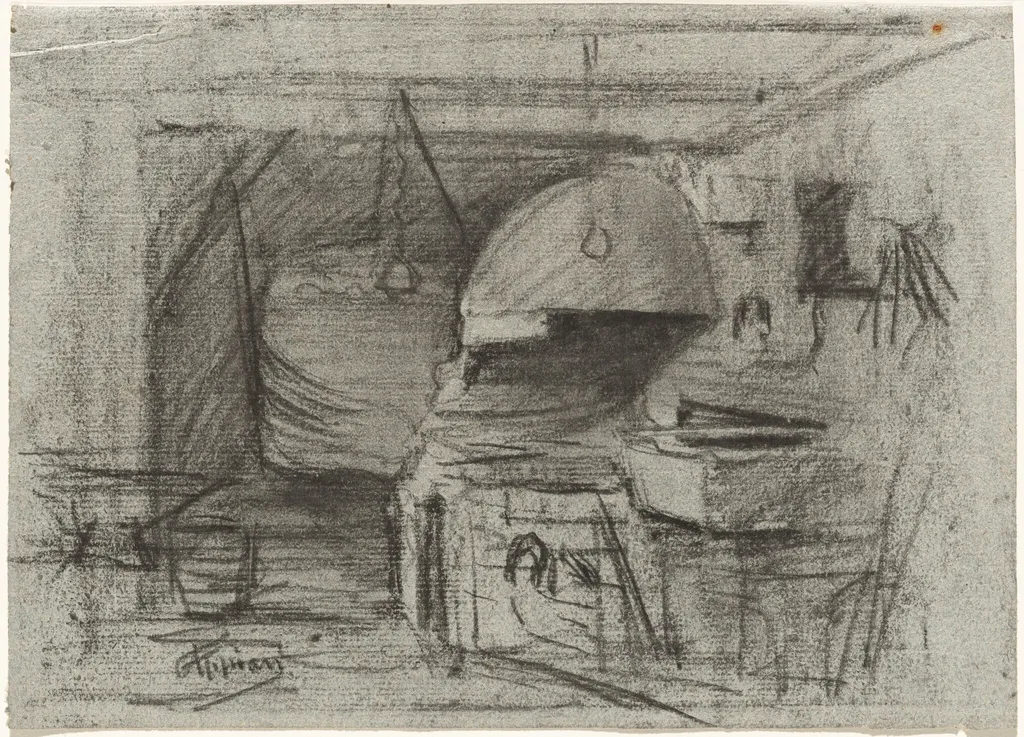 Interior of a Forge (recto) / Yard with a Pigsty (verso), by Adolphe Appian, charcoal, 1864