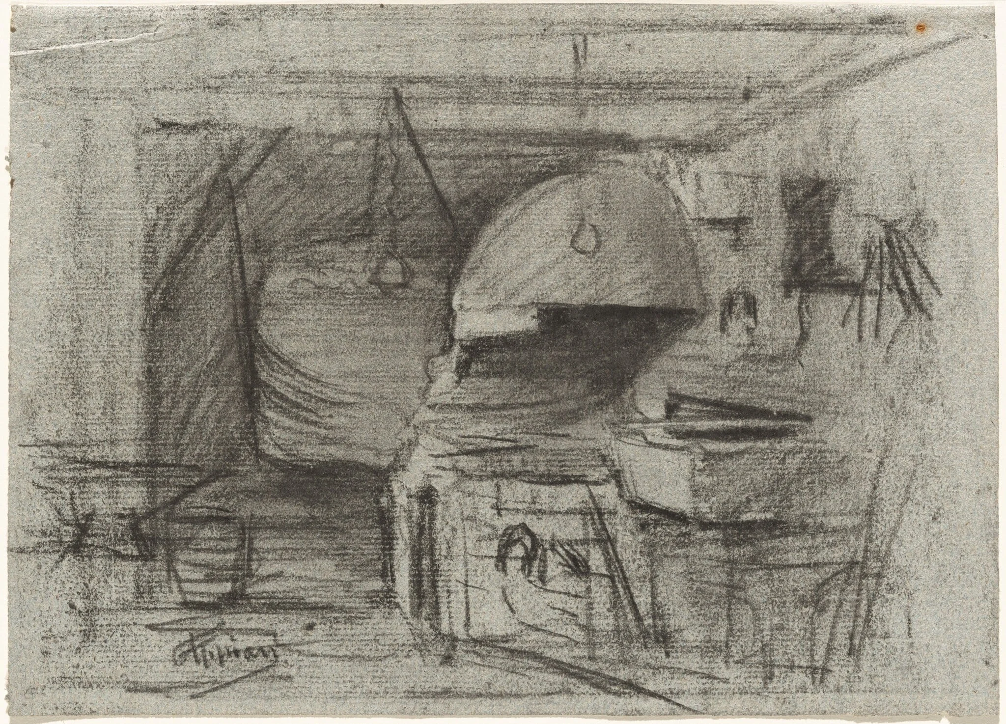 Interior of a Forge (recto) / Yard with a Pigsty (verso), detail