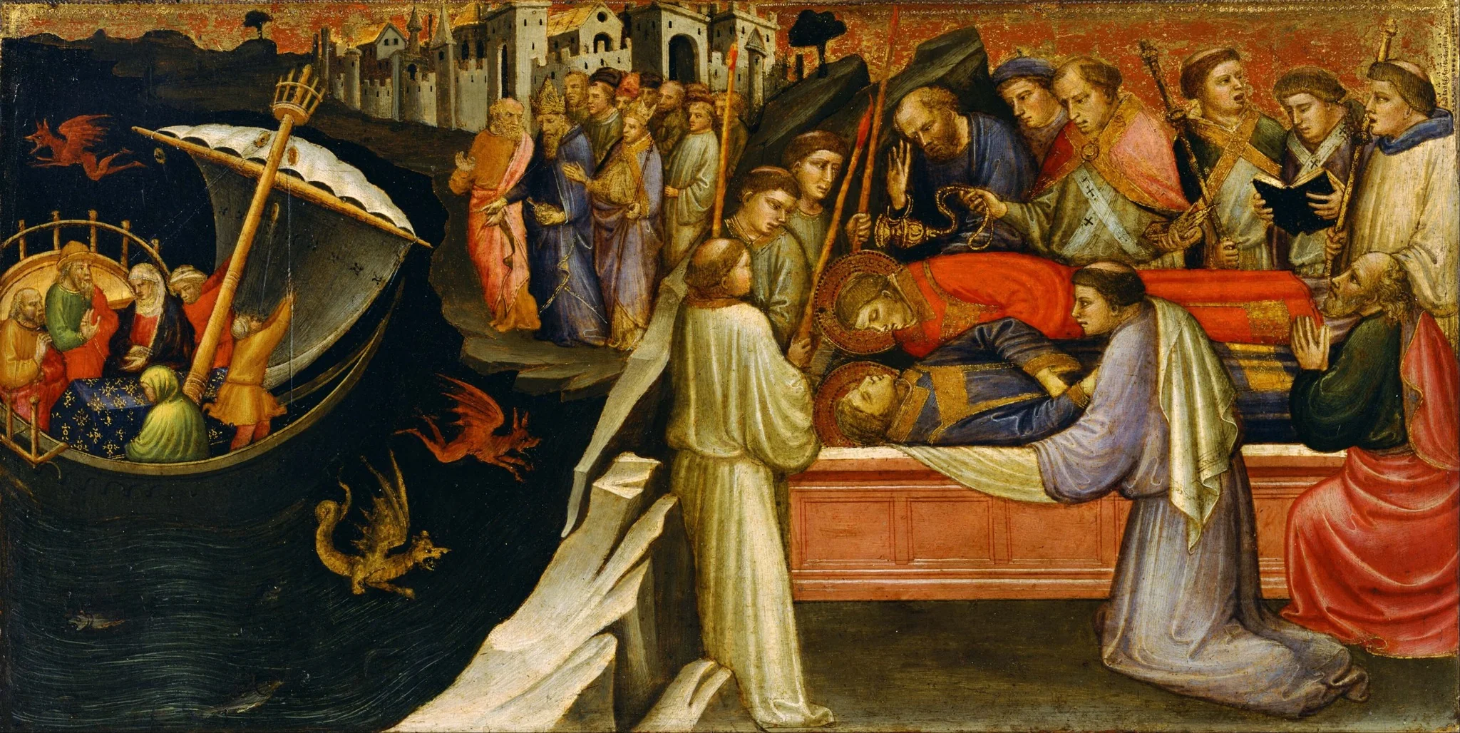 Predella Panel Representing the Legend of St. Stephen: Devils Agitating the Sea as Giuliana Transports the Body of St. Stephen from Jerusalem to Constantinople, detail