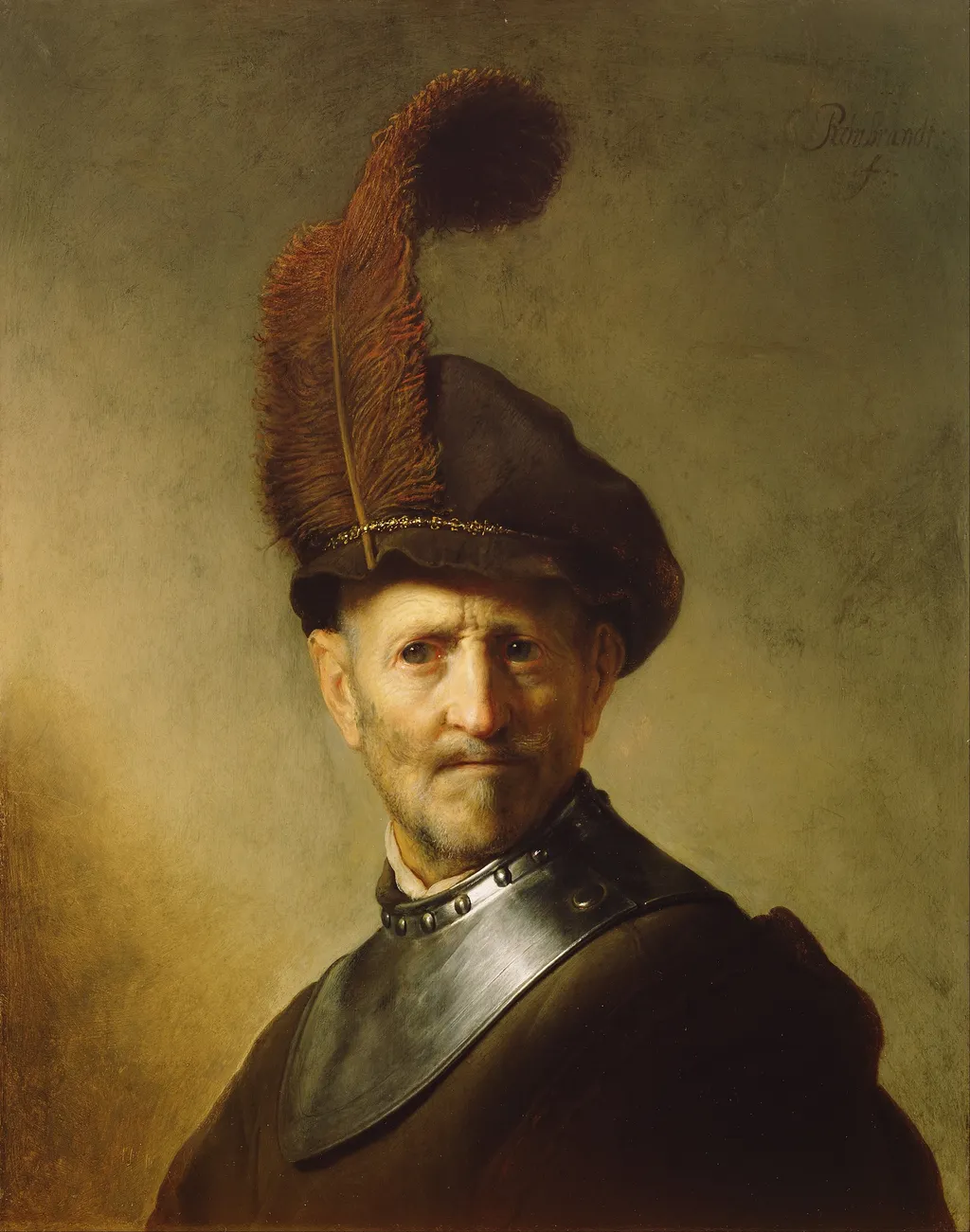 An Old Man in Military Costume, by Rembrandt, oil, 1630